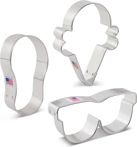 Vista 9 de Ann Clark Cookie Cutters Summer Fun - Juego de 3 cortadores de galletas hechos en los Estados Unidos, chanclas, gafas de sol, cono de helado