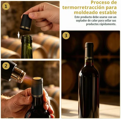 Vista 5 de DOITOOL 100 cápsulas termorretráctiles de PVC, sellador de vino, tapas retráctiles, tapones de corchos, cápsulas para bodegas profesionales de Negro