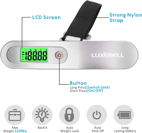 Vista 2 de Luxebell balanza digital para equipaje, 110 libras, regalo para viajeros