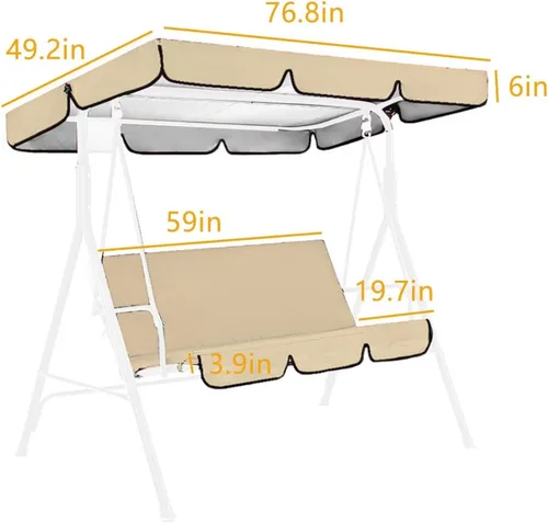Vista 2 de Juego de funda para toldo de columpio para patio, 76.8 pulgadas de largo x 49.2 pulgadas de ancho, funda de cojín de repuesto 210D impermeable