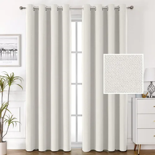 Vista 16 de H.VERSAILTEX Cortinas de lino 100% opacas, cortinas térmicas para sala de estar, cortinas de arpillera texturizadas con ojales de lino de doble