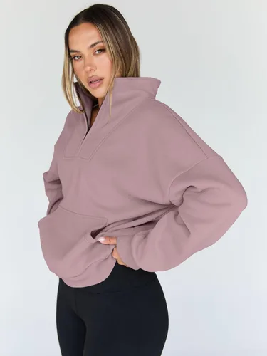 Vista 3 de Trendy Queen - Sudaderas con medio cierrey capucha de gran tamaño, comoda, extragrande, para otoño, Y2K, ropa de invierno, 2024