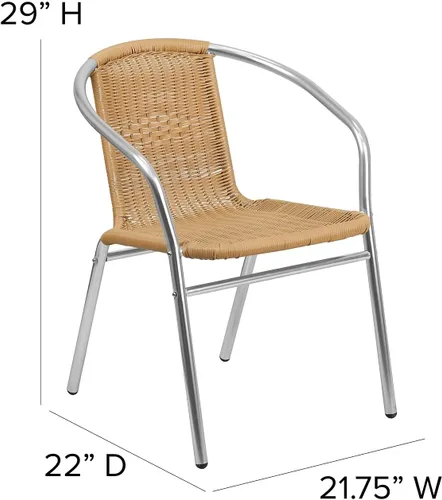 Vista 3 de Flash Furniture Silla de pila de restaurante para interior-exterior de aluminio comercial y ratán beige
