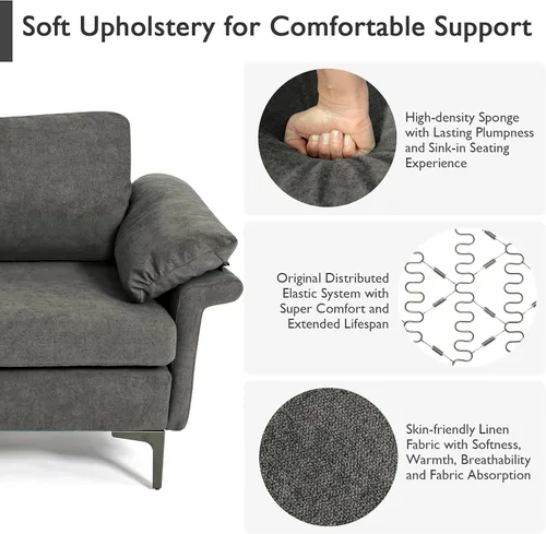 Vista 5 de Giantex Juego de 2 sofás individuales, silla decorativa, con cómodo cojín de 5 pulgadas, reposabrazos con cremallera, patas de acero, sillón de sala