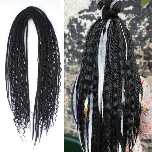 Vista 16 de Kraler Extensiones de Rastas Azules de Doble Extremo de 18 Pulgadas, 20 Hebras Sintéticas DE Extensiones de Rastas Hechas a Mano, Estilo de Rastas