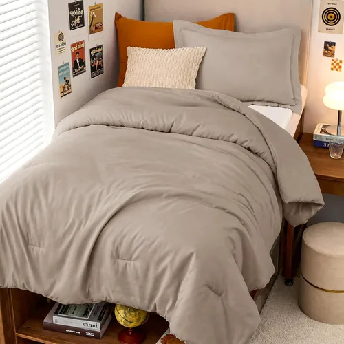 Vista 56 de MUXHOMO Juego de edredón beige tamaño individual/individual XL, ropa de cama alternativa ultrasuave para todas las estaciones. El juego de cama