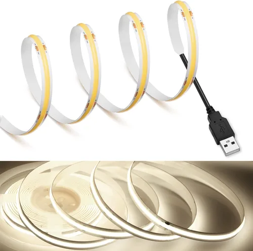 Vista 21 de MDee】Tira de luces LED COB de 3000K blanco cálido 1.64 pies/0.5m 5V cinta de luces LED flexibles CRI 90+ 800LM/m 320LEDs/m para decoración