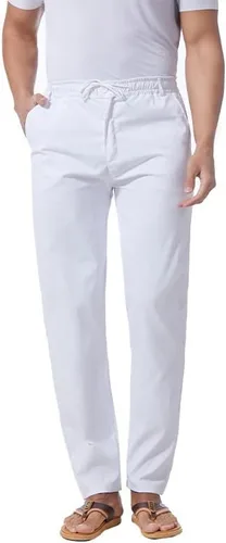 Vista 31 de Pantalones casuales de lino de algodón para hombre, pantalones sueltos de playa, pantalones largos de yoga ligeros