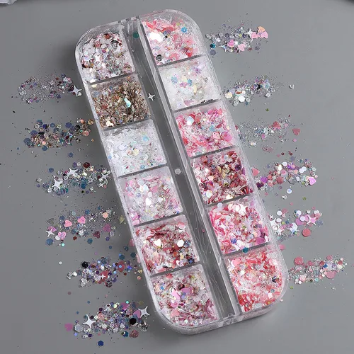 Vista 9 de 12 rejillas para el Día de San Patricio para uñas con purpurina y lentejuelas holográficas 3D trébol verde trébol para uñas con purpurina de corazón