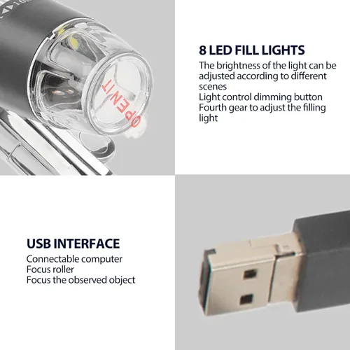 Vista 5 de Ciciglow Microscopio digital portátil de mano, 50-1600X con LED ajustable y soporte, USB para teléfono móvil Android portátil