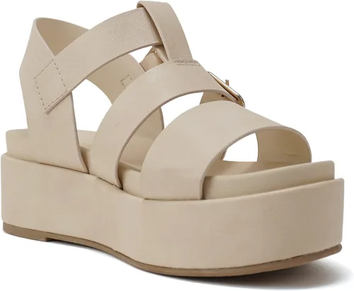 Vista 4 de Soda DRIFTER Women Flatform Multi Strap Double Buckle Open Toe Ankle Strap Platform Wedge Sandals