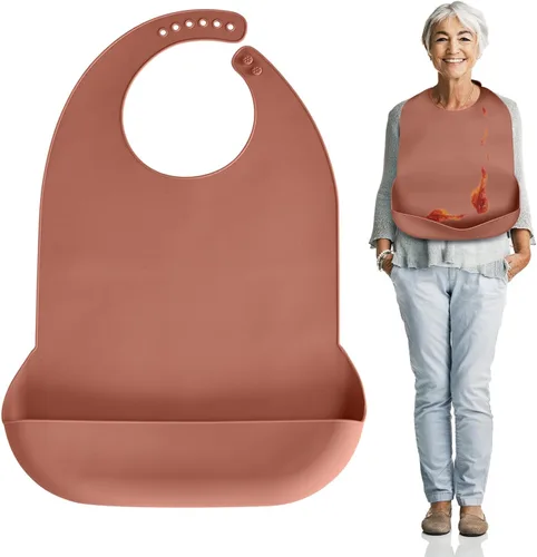 Vista 12 de Baberos para adultos Kinggrand Kitchen para hombres, mujeres, ancianos - Babero de silicona para adultos para comer - Baberos lavables con recogedor