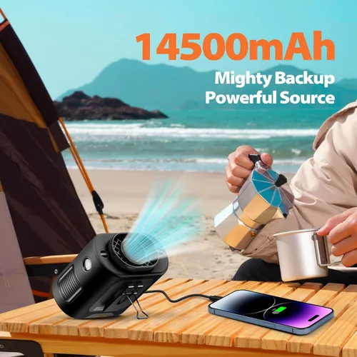 Vista 2 de Ventilador de cintura portátil, batería recargable de 14500 mAh, ventilador de cinturón de enfriamiento de 67 horas, velocidad potente, rotación