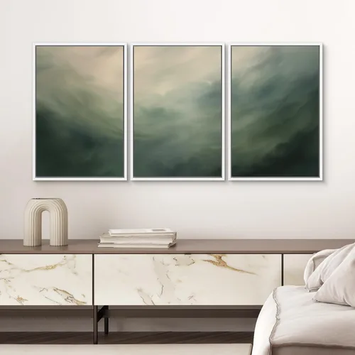 Vista 385 de SIGNWIN Lienzo enmarcado para pared, juego de arte neutro de bosque brumoso, ilustraciones en tono tierra, arte moderno, decorativo, bohemio