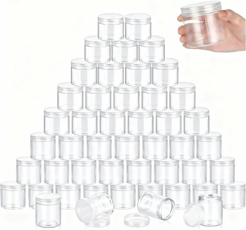 Vista 31 de SATINIOR 100 tarros de plástico con tapas, recipientes pequeños, tapas de boca ancha, pequeños recipientes de plástico para loción, crema, diamantes