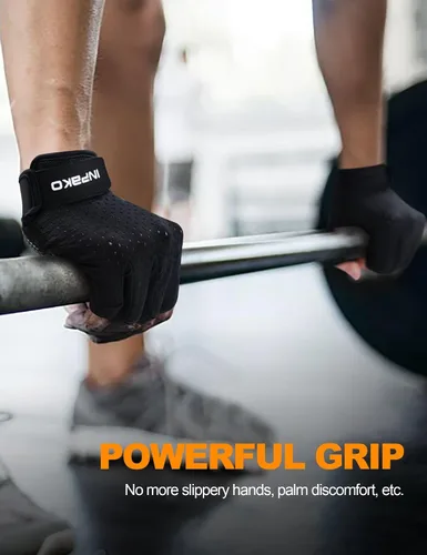 Vista 2 de Guantes de entrenamiento para hombres y mujeres, guantes de gimnasio de medio dedo, absorbentes de golpes, guantes de ejercicio antideslizantes