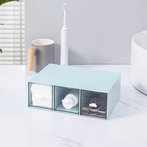 Vista 2 de MILULUGO Organizador de plástico con 3 cajones para almacenamiento de cosméticos, organizador de escritorio, organizador de maquillaje para esmalte