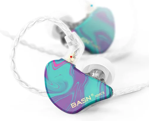 Vista 8 de BASN MMCX - Auriculares intraurales con monitor de oído, auriculares IEM de triple driver para músico y baterista, auriculares estéreo HiFi