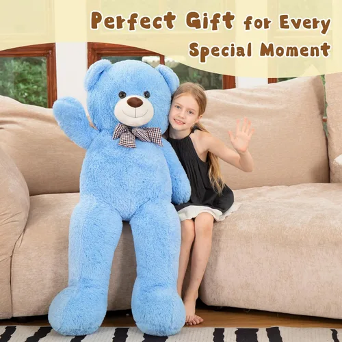 Vista 4 de MorisMos Oso de peluche gigante con corbata de 4 pies, 47 pulgadas, oso de peluche grande clásico, regalo para novia novio en cumpleaños, azul