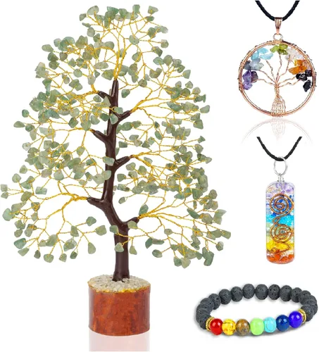 Vista 10 de Árbol de la vida de los siete chakras con cristales con pulsera y 2 colgantes – Decoración de bonsái Feng Shui con cristales curativos, regalos