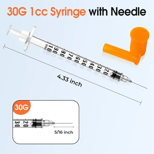 Vista 2 de Jeringas de laboratorio envueltas individualmente, paquete de 100 unidades de 0.03 fl oz 30G 5/16 pulgadas (8 mm)