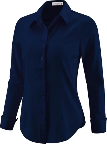 Vista 7 de Camisas con botones para mujer, camisas de vestir de manga larga, elásticas, sin arrugas, para el trabajo, blusas casuales de oficina