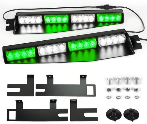 Vista 8 de ASPL 32 Luces LED para Visera 26 Patrones de Destello Parabrisas Emergencia Advertencia de Peligro Luz Estroboscópica Baliza Montaje Dividido Ámbar