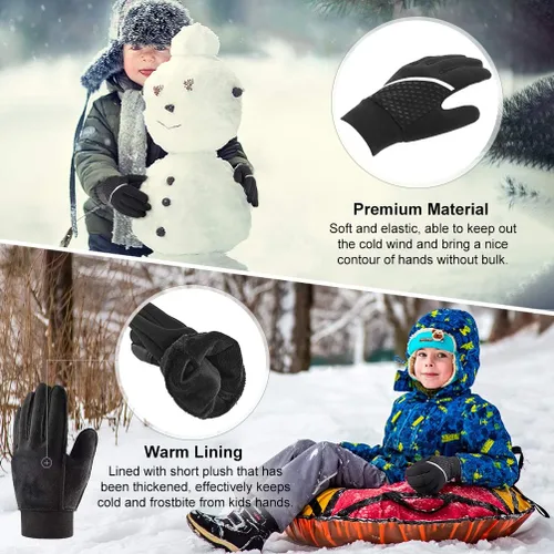 Vista 5 de OOPOR Guantes de invierno cálidos para correr, para niños, para clima frío, ciclismo, nieve, esquí, deportes, niños y niñas de 4 a 12 años