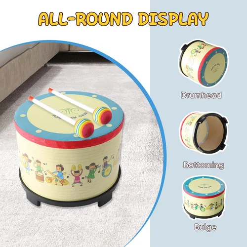 Vista 3 de Tambor Tom de piso de 8 pulgadas con 2 mazos y 2 pares de baquetas 5A de madera para regalo de cumpleaños infantil