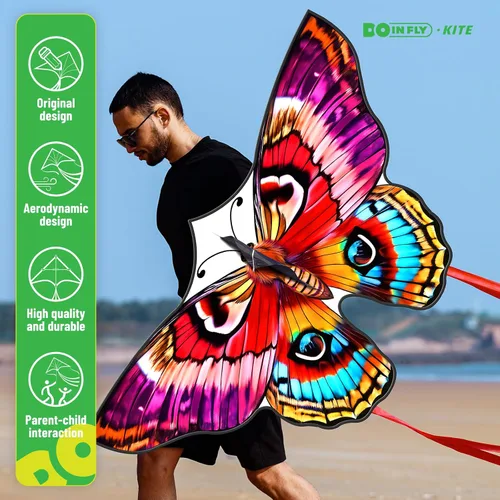 Vista 2 de Mariposa infantil para principiantes, enrollador de alambre de 33 pies, fácil de volar, para viajes a la playa y actividades al aire libre