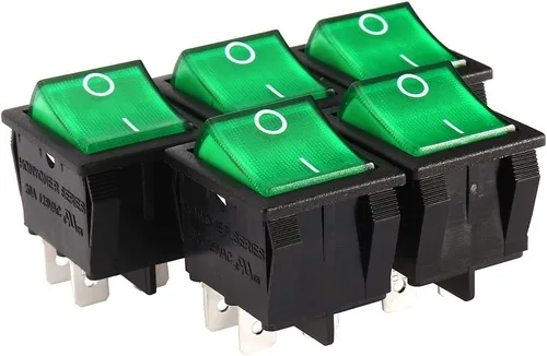 Vista 8 de uxcell 5 unids AC 20A/125V 22A/250V DPST 4 Pin 2 Posición E/S luz verde encendido botón apagado iluminado barco interruptor basculante