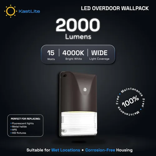 Vista 2 de KastLite Paquete de luz LED de pared con fotocélula del anochecer al amanecer 2000 lúmenes equivalente a 150 vatios lámpara de pared Iluminación