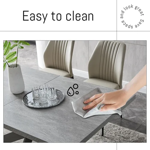 Vista 3 de ZckyCine Juego de mesa de comedor moderna para 6-8 personas para comedor, juego de mesa de cocina con patas de acero