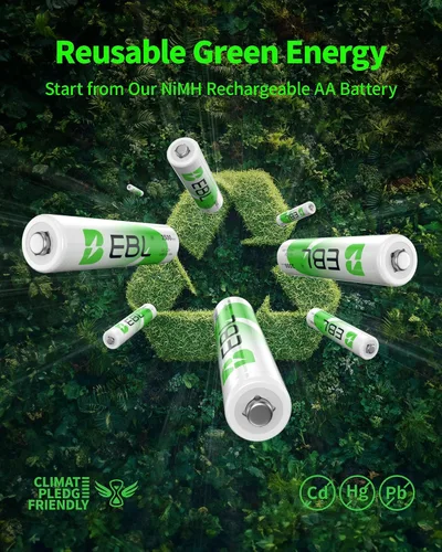 Vista 4 de EBL Baterías recargables AA de 1.2 V 2500 mAh de alto rendimiento precargadas pilas AA – 4