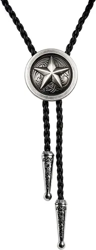 Vista 16 de BRBAM - Corbata de cuero estilo retro con diseño de vaquero occidental y estrella solitaria para hombre Estilo 3 - Bronce