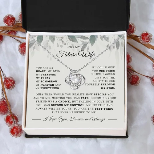 Vista 4 de Collar con texto en inglés «To My Future Wife & Prometido» – Joyería de compromiso con nudo de amor para novia