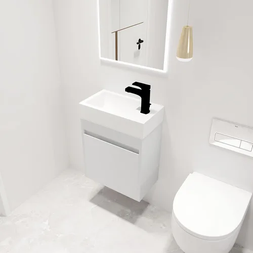 Vista 3 de Malwee Tocador de baño flotante de 18 pulgadas con fregadero, combo de tocador blanco moderno para baño pequeño, armario montado en la pared lateral