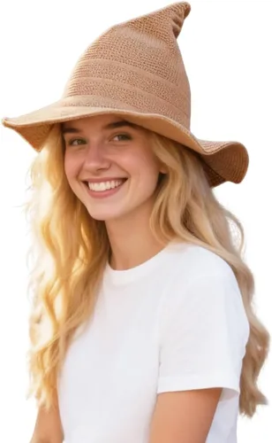 Vista 11 de DAZCOS Sombrero de bruja de punto multicolor transpirable de ala ancha plegable para mujer, disfraz de Navidad