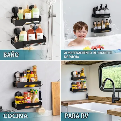 Vista 5 de TAILI Shower Caddy Ventosa Acero Inoxidable Metal Indicador Visible Negro