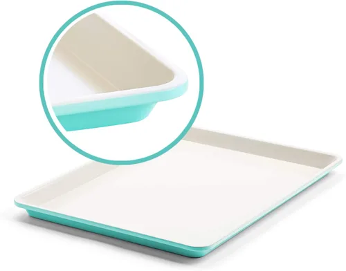 Vista 4 de GreenLife Soft Grip - Juego de ollas y sartenes antiadherentes de cerámica saludable, 16 piezas, azul y utensilios para hornear de cerámica