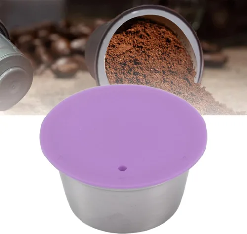 Vista 5 de Cápsulas de café reutilizables, cápsulas de café de repuesto de acero inoxidable, juego de tazas de filtro de café reutilizables con cubierta
