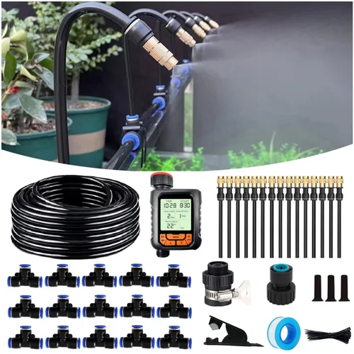 Vista 10 de Kit de riego por goteo de 50 pies, sistema automático de riego de jardín con conectores rápidos sin herramientas, goteros de flexión de 360°