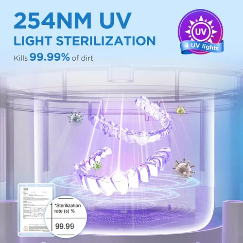 Vista 4 de Máquina limpiadora de retenedores ultrasónicos dentales: Vaina de limpieza dental de 45 kHz con temporizador digital y 6.8 fl oz, limpieza