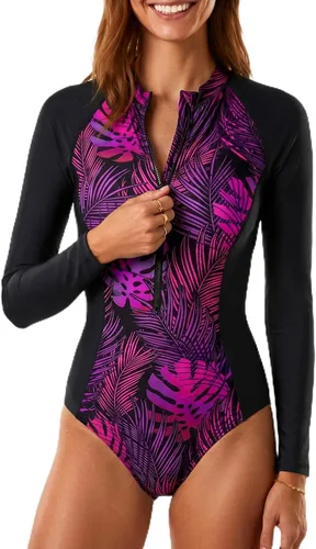 Vista 13 de Daci Trajes de baño de una pieza de manga larga para mujer, con protección Negro 1