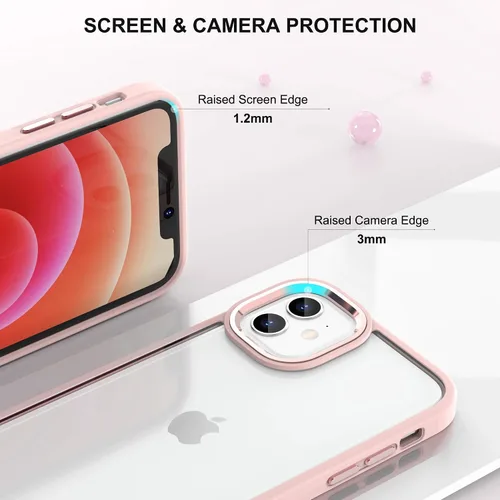 Vista 3 de ULAK Funda transparente para iPhone 12/iPhone 12 Pro, híbrida protectora delgada, transparente, antiarañazos, absorción de golpes, funda protectora