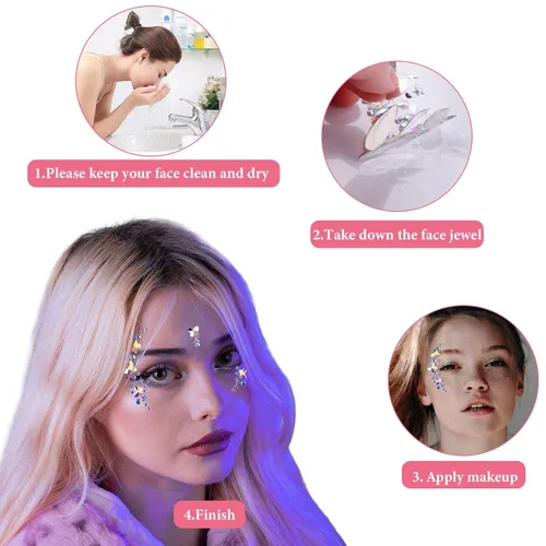 Vista 4 de 12 juegos de joyas para la cara, diamantes de imitación autoadhesivos, gemas de sirena para el cuerpo de sirena, calcomanías de cristal