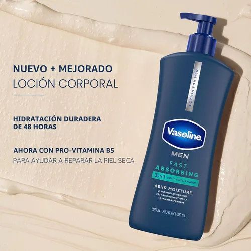 Vista 4 de Vaseline Loción hidratante curativa para manos y cuerpo para piel seca o agrietada Loción no grasa de absorción rápida para hombres 20.3 onzas