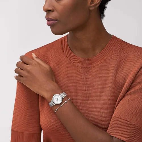 Vista 4 de Fossil Carlie - Reloj pequeño de mujer con correa de acero inoxidable o cuero