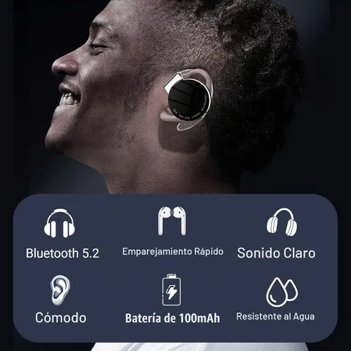 Vista 2 de Jectse Auriculares con clip, Bluetooth 5.2 con estuche de carga, modo brillante, llamadas binaurales HD, color negro