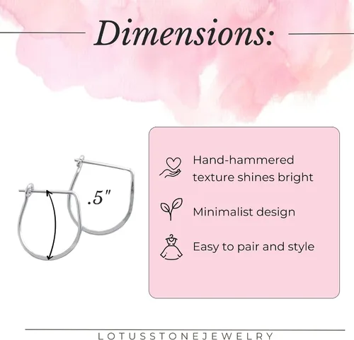 Vista 4 de Aretes de aro finos martillados, elegantes plata esterlina geométrica sólida, relleno de oro y relleno de oro rosa; para mujer por Lotus Stone